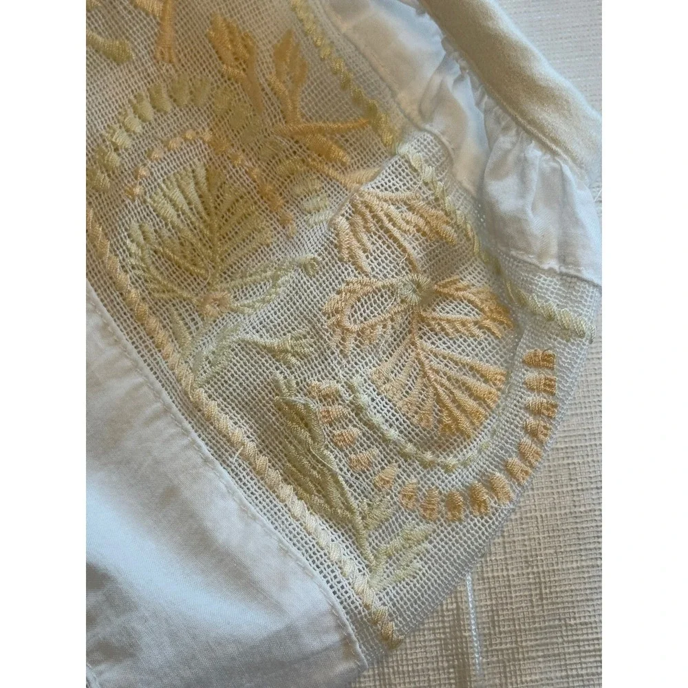 Free People Rock with It Top‎ Off Shoulder Medium Embroidered Puff Sleeves Ivory